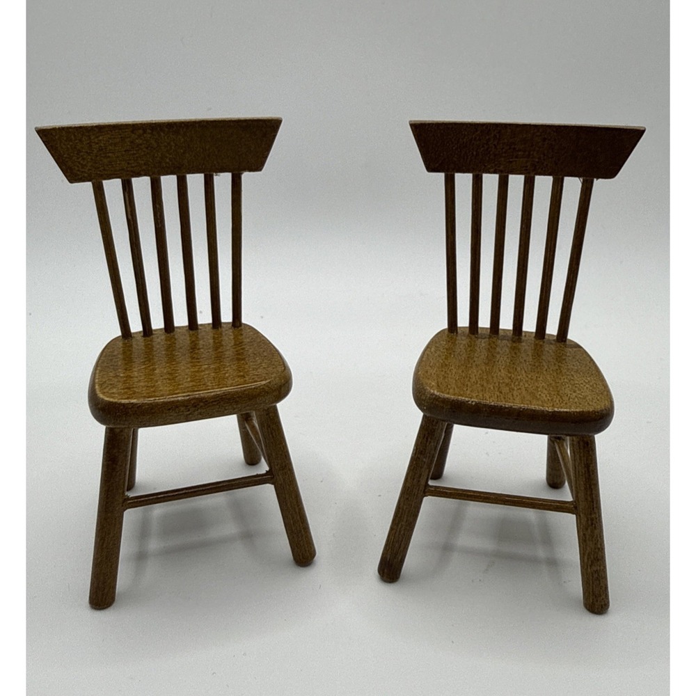 Vintage Dollhouse Miniature Wood Spindle Chair Pair 1:12 Scale